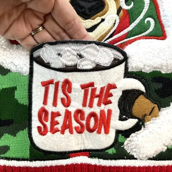 Celebrate Together Men Sz Small Christmas Sweater Deer Drinking Hot Cocoa Ugly - Picture 4 of 8